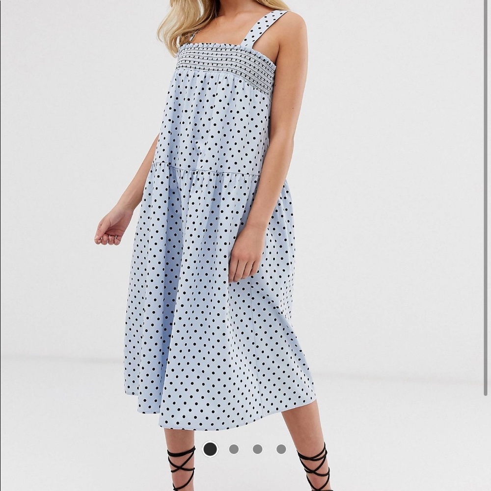 ASOS Design trapeze midi cotton sundress in polka dot